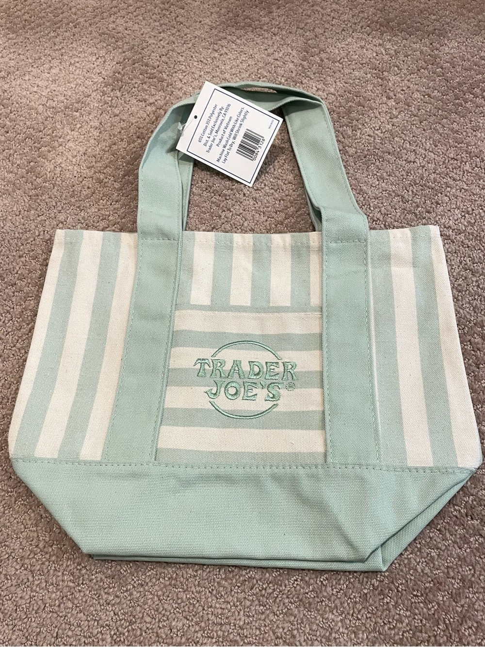 Trader Joe’s Mint Green Striped Canvas Tote Bag